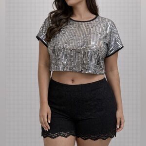 Silver Sequin Disco Crop Top